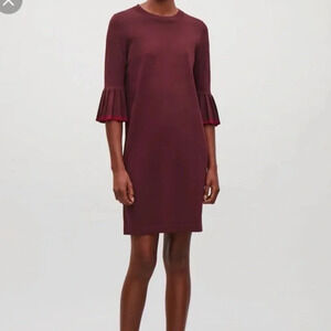 COS Burgundy Dress with Bell Sleeves